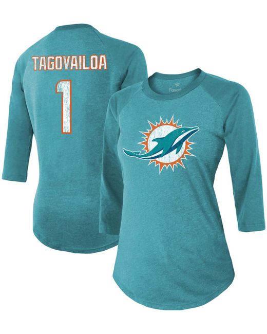 Fanatics Tua Tagovailoa Miami Dolphins Player Name Number Raglan 3/4 Sleeve Tri-Blend T-shirt