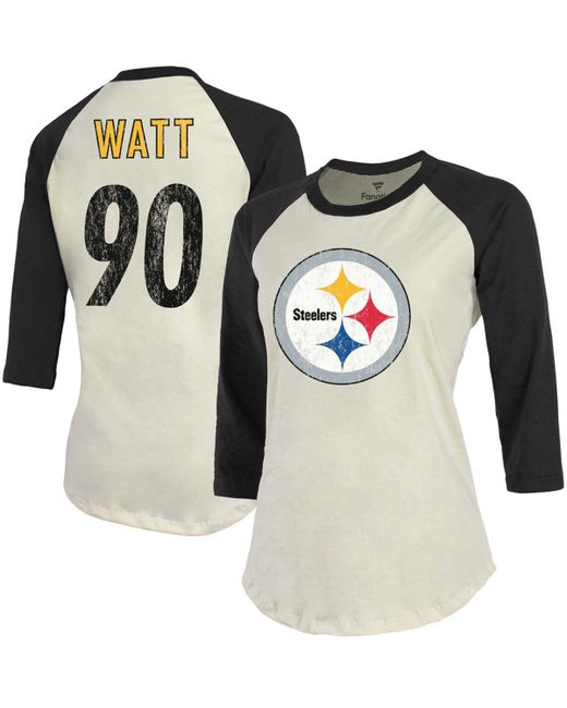 Fanatics T.j. Watt Cream Pittsburgh Steelers Player Raglan Name Number 3/4 Sleeve T-shirt