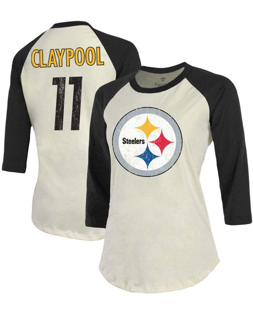 Fanatics Cream Pittsburgh Steelers Player Raglan Name Number 3/4 Sleeve T-shirt