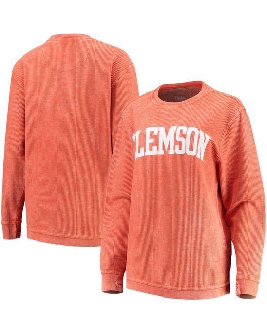 Pressbox Clemson Tigers Comfy Cord Vintage-Like Wash Basic Arch Pullover Sweatshirt