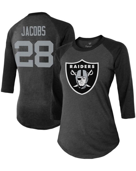 Fanatics Josh Jacobs Las Vegas Raiders Team Player Name Number Tri-Blend Raglan 3/4 Sleeve T-shirt