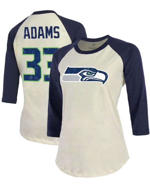 Fanatics Jamal Adams Cream Navy Seattle Seahawks Player Raglan Name Number 3/4 Sleeve T-shirt