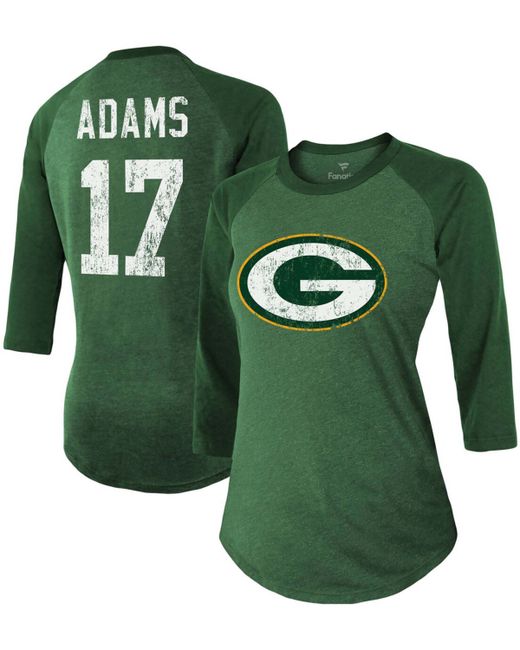 Fanatics Davante Adams Bay Packers Team Player Name Number Tri-Blend Raglan 3/4 Sleeve T-shirt