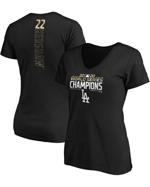 Fanatics Clayton Kershaw Los Angeles Dodgers 2020 World Series Champions Name Number V-Neck T-shirt