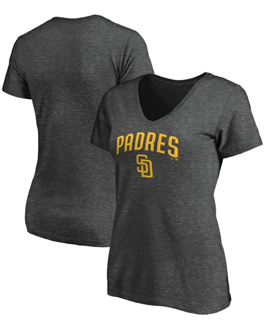 Fanatics Heathered Charcoal San Diego Padres Team Logo Lockup V-Neck T-shirt