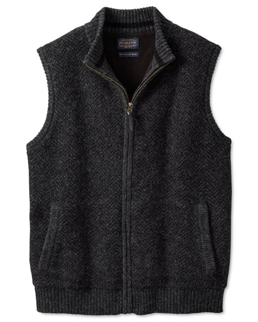 Pendleton Herringbone Fleece-Lined Full-Zip Shetland Wool Sweater Vest