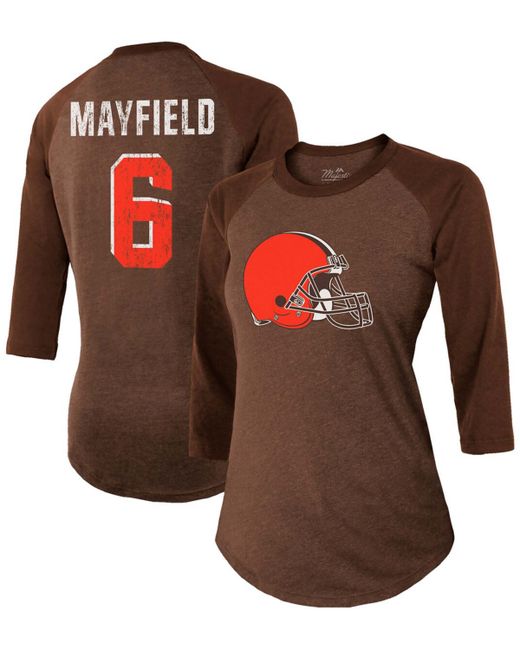 Fanatics Baker Mayfield Cleveland Browns Player Name Number Tri-Blend 3/4 Sleeve Raglan T-shirt
