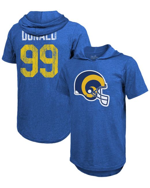Fanatics Aaron Donald Royal Los Angeles Rams Player Name Number Tri-Blend Hoodie T-shirt