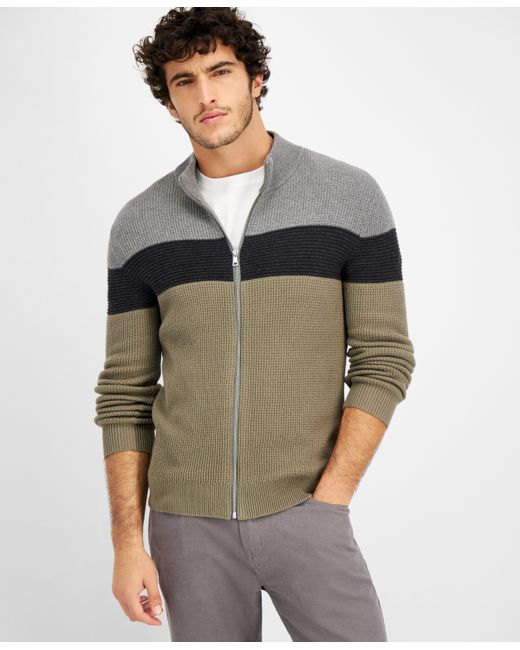 INC International Concepts Cotton Colorblocked Full-Zip Sweater Created for Macys