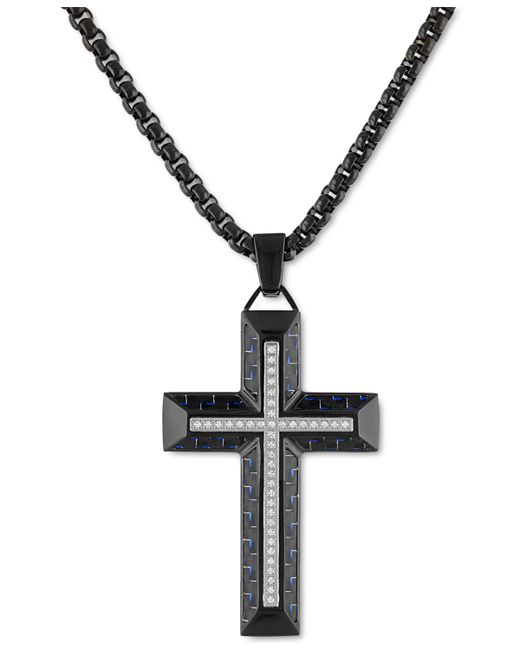 Esquire Men's Jewelry Diamond Cross 22 Pendant Necklace in Gold Tone Ion-Plated Stainless Steel Black Carbon Fiber Created for Macys Also Ion Plated