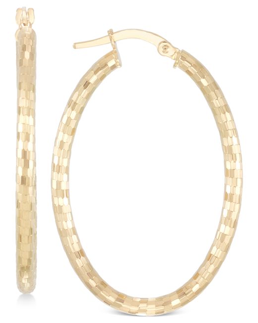 Italian Gold Oval Textured Hoop Earrings in 14k Gold