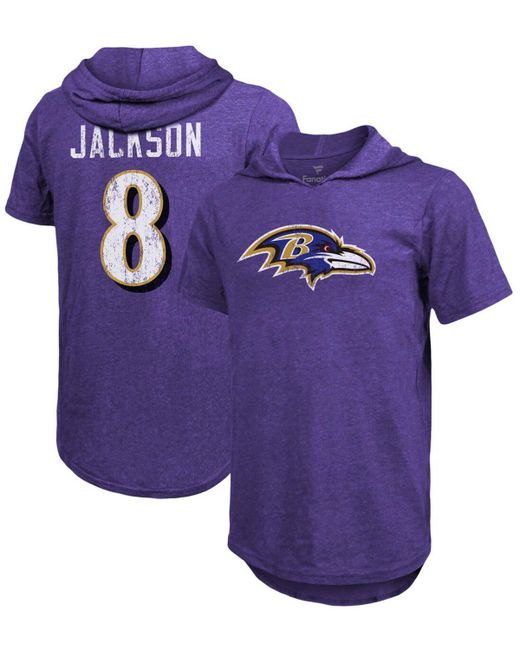 Fanatics Lamar Jackson Baltimore Ravens Player Name Number Tri-Blend Hoodie T-shirt
