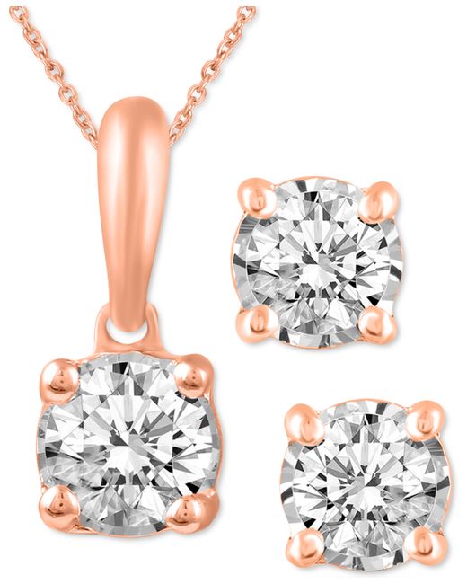 Macy's 2-Pc. Set Diamond Solitaire Pendant Necklace Matching Stud Earrings 5/8 ct. t.w. in 14k Gold