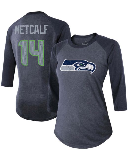 Fanatics Dk Metcalf College Seattle Seahawks Team Player Name Number Tri-Blend Raglan 3/4 Sleeve T-shirt