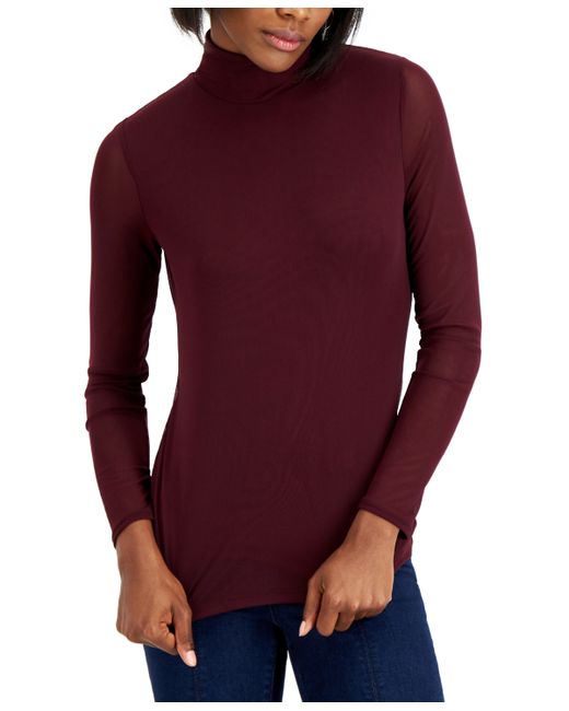 INC International Concepts Petite Mesh-Sleeve Turtleneck Top Created for