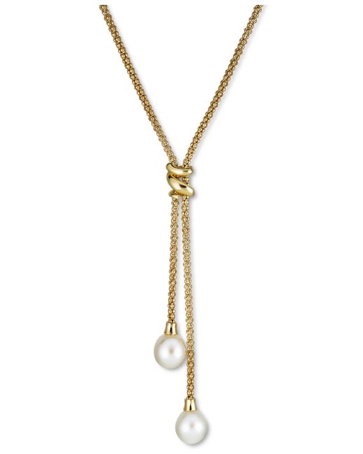 Macy's Cultured Freshwater Pearl 7mm Lariat Necklace in 14k Gold-Plated Sterling 17 1 extender