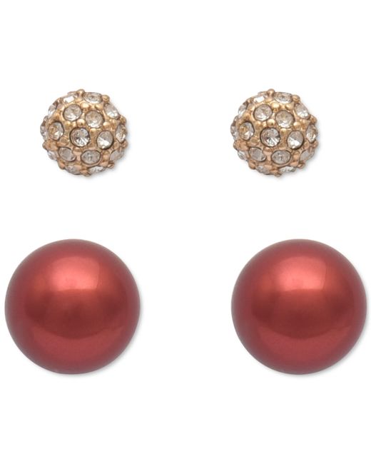 Charter Club Gold-Tone 2-Pc. Set Pave Fireball Colored Imitation Pearl Stud Earrings Created for Macys