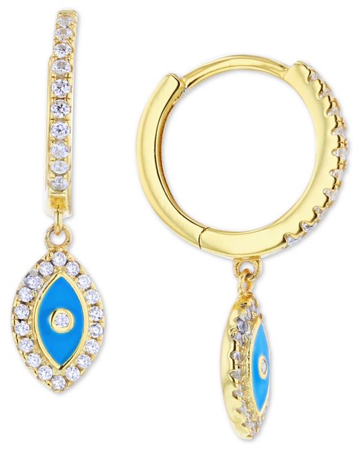 Macy's Cubic Zirconia Blue Enamel Evil Eye Dangle Hoop Earrings in 14k Gold-Plated Sterling Silver
