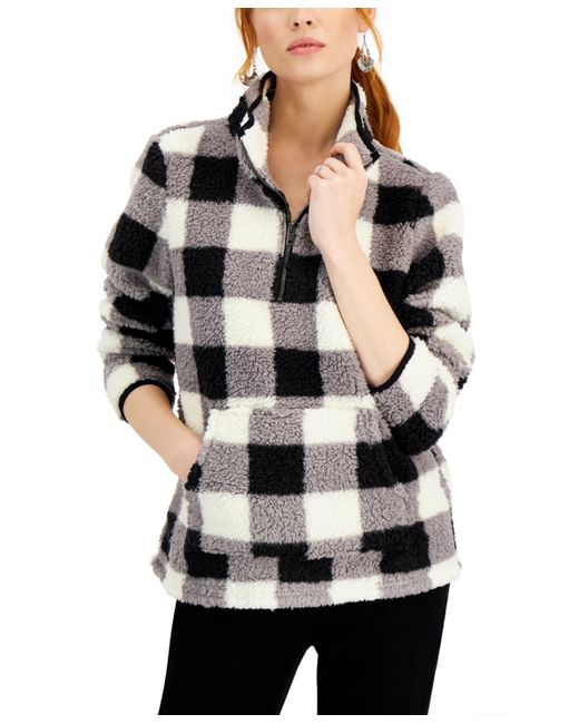 Style & Co Gingham Half-Zip Sherpa Top Created for