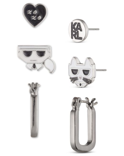 Karl Lagerfeld 3-Pc. Silver-Tone Earrings Set