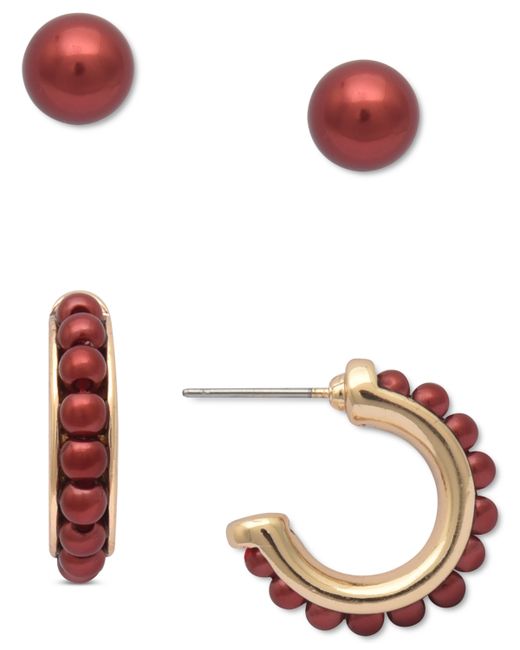 Charter Club Gold-Tone 2-Pc. Set Colored Imitation Pearl Stud Beaded Hoop Earrings Created for Macys