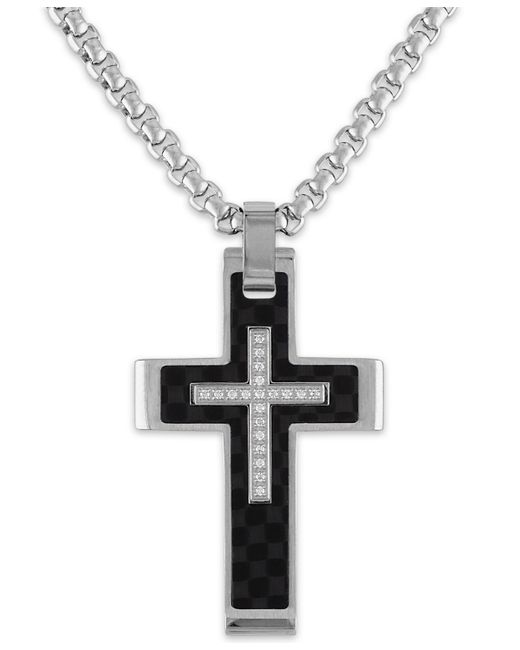 Esquire Men's Jewelry Diamond Cross 22 Pendant Necklace 1/10 ct. t.w. in Stainless Carbon Fiber Created for Macys