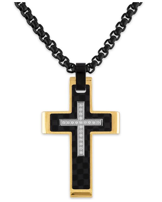 Esquire Men's Jewelry Diamond Cross 22 Pendant Necklace 1/10 ct. t.w. in Stainless Steel Black Carbon Fiber Created for Macys