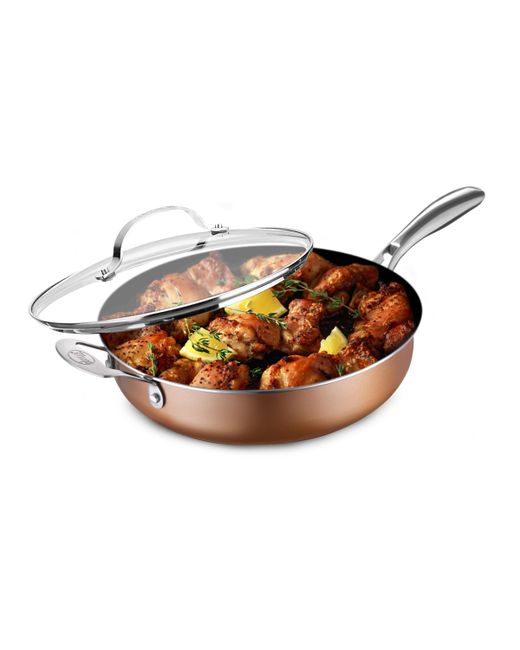 Gotham Steel 5.5-Qt. Cast Textured Coating Ultra-Durable Nonstick Multipurpose Saute Pan with Glass Lid and Helper Handle