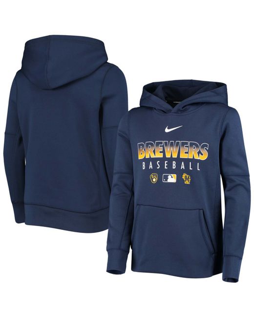 Nike Youth Boys and Girls Milwaukee Brewers Authentic Collection Fleece Performance Pullover Hoodie