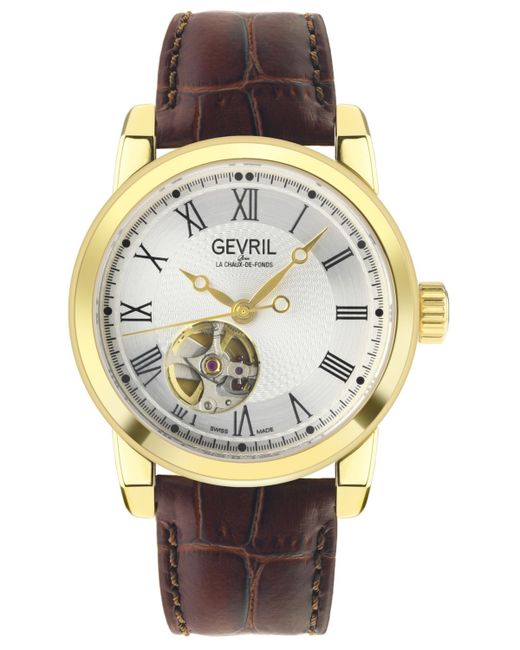 Gevril Madison Swiss Automatic Leather Strap Watch 39mm