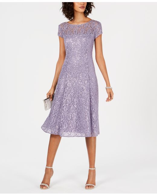 Sl Fashions Sequined Lace Midi Dress