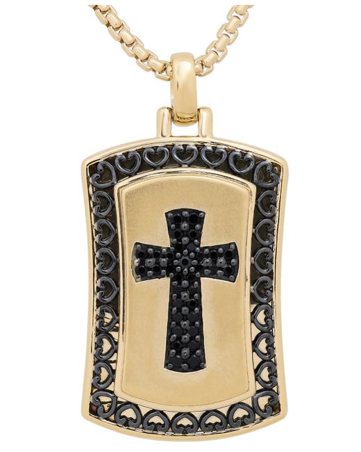 Macy's Black Diamond Cross Dog Tag 22 Pendant Necklace 1/4 ct. t.w. in 18k Gold-Plated