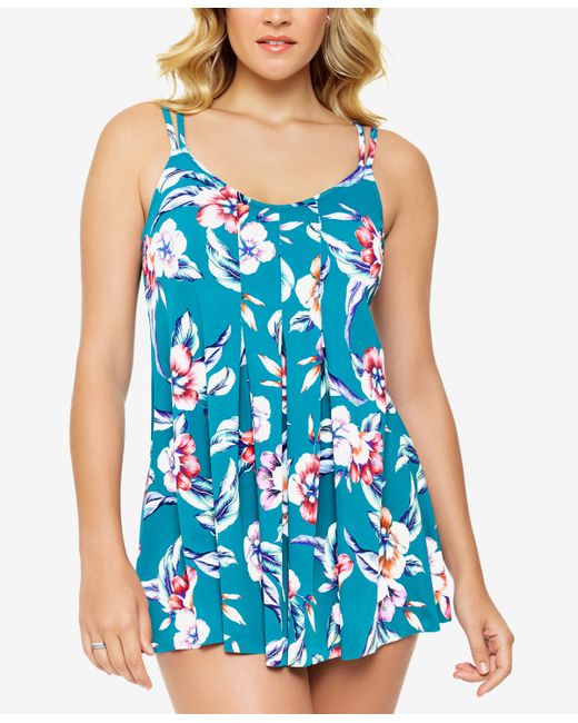 Swim Solutions Pleated-Front Tummy-Control Swimdress Created for Macys Swimsuit