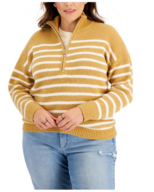 Style & Co Plus Striped Half-Zip Pullover Sweater Created for