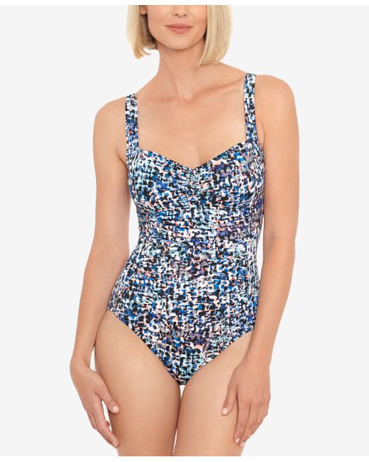 Swim Solutions Shirred-Front Tummy-Control One-Piece Swimsuit Created for Macys