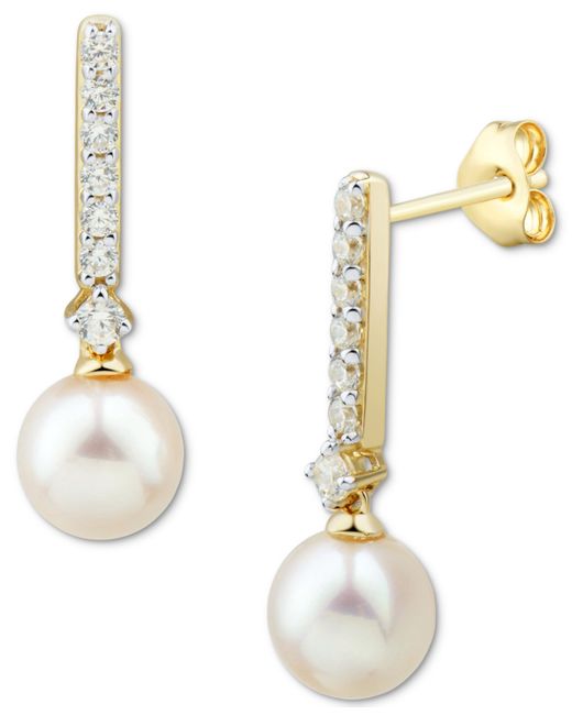 Honora Cultured Freshwater Pearl 6mm Diamond 1/5 ct. t.w. Drop Earrings in 14k Also White Gold