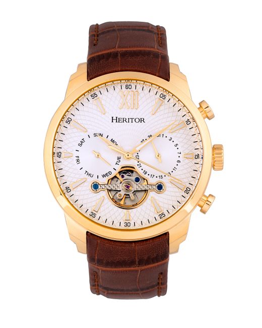 Heritor Automatic Arthur Gold Case Genuine Leather Watch 45mm