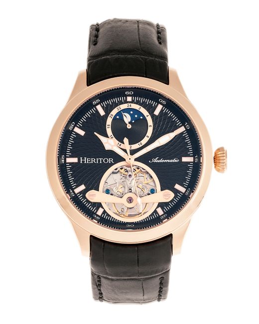 Heritor Automatic Gregory Rose Gold Case Genuine Leather Watch 45mm