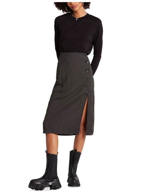 Volcom Juniors Call In Slick Buttoned Side-Slit Skirt