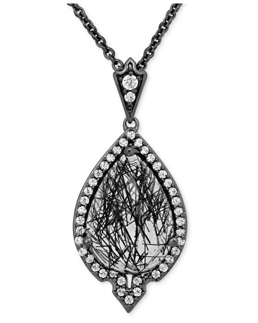 Enchanted Disney Fine Jewelry Rutile Quartz 4-5/8 ct. t.w. Diamond 1/4 Maleficent Villains Pendant Necklace in 16 2 extender