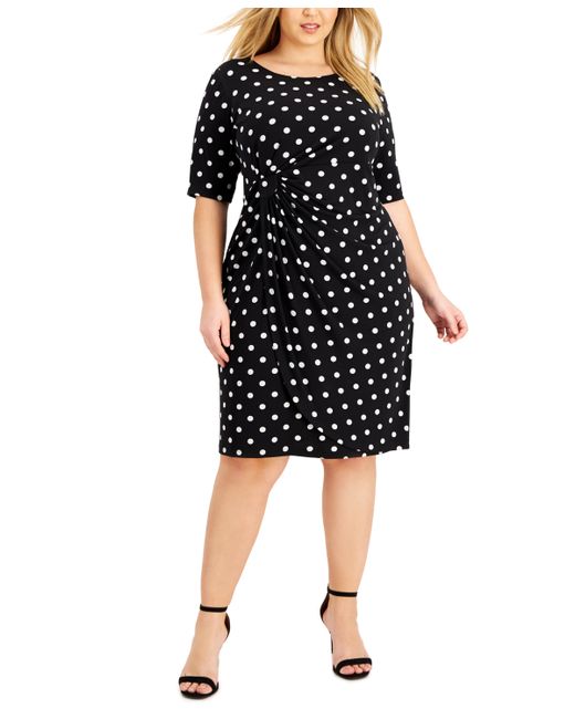 Connected Plus Dot-Print Side-Tab Sheath Dress