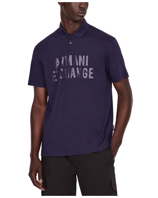 Armani Exchange Regular-Fit Iridescent Logo-Print Polo Shirt