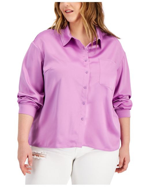Love, Fire Trendy Plus Hammered-Satin Button-Down Blouse