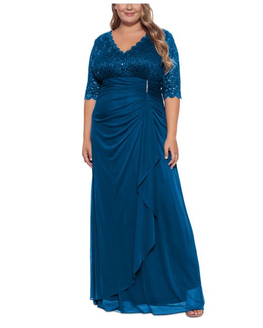 Betsy & Adam B A by Plus V-Neck Gown