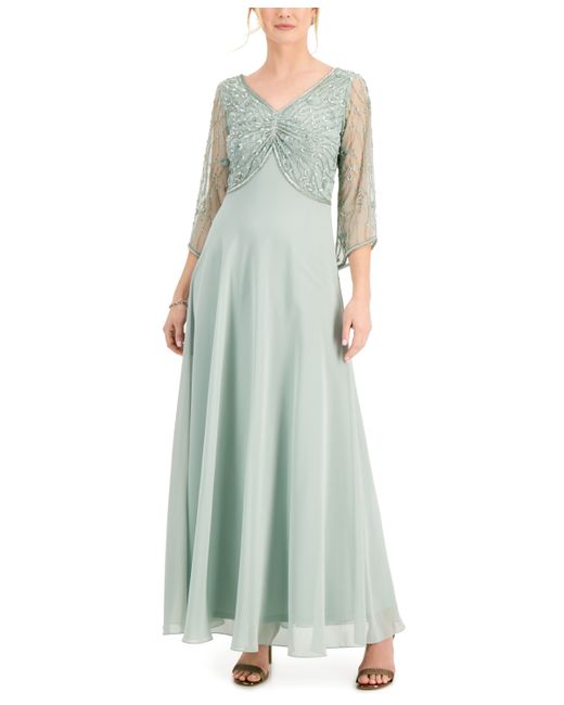 J Kara Embellished Ruched-Bodice Gown