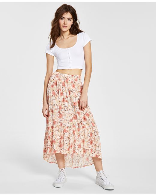 Hippie Rose Juniors Printed Tiered High-Low Maxi Skirt