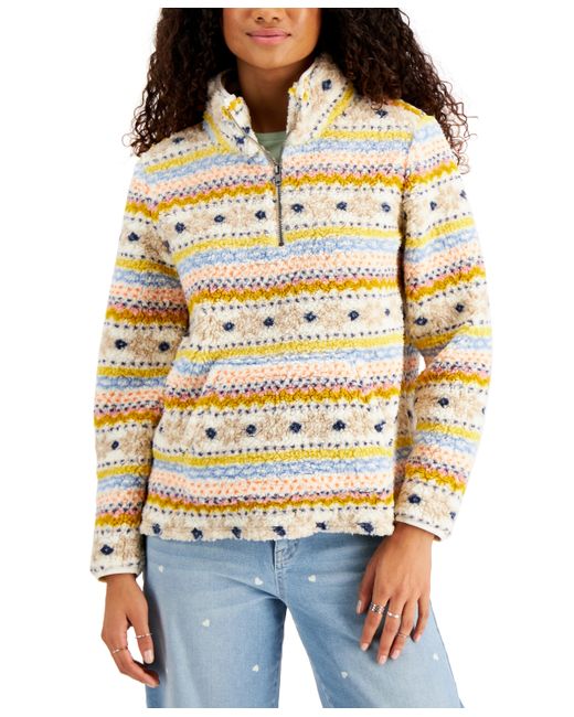 Style & Co Fair Isle Half-Zip Sherpa Pullover Top Created for