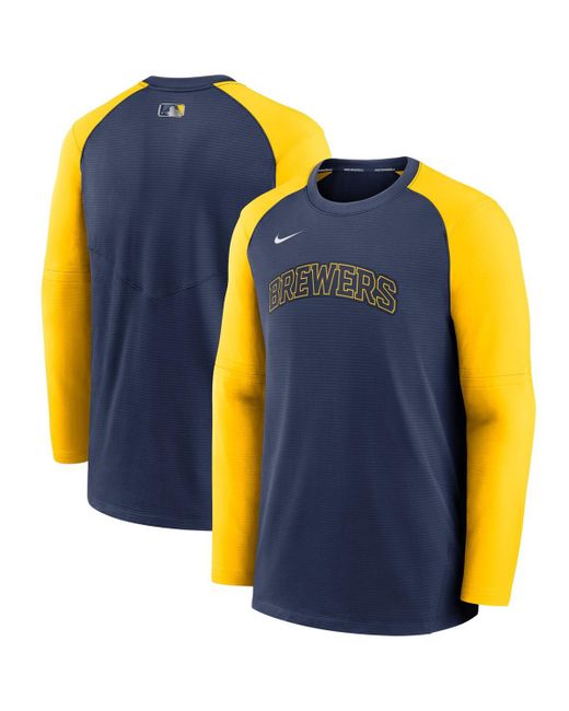 Nike Navy Gold Milwaukee Brewers Authentic Collection Pregame Performance Raglan Pullover Sweatshirt