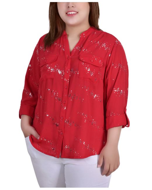 Ny Collection Plus Printed Button-Front Shirt