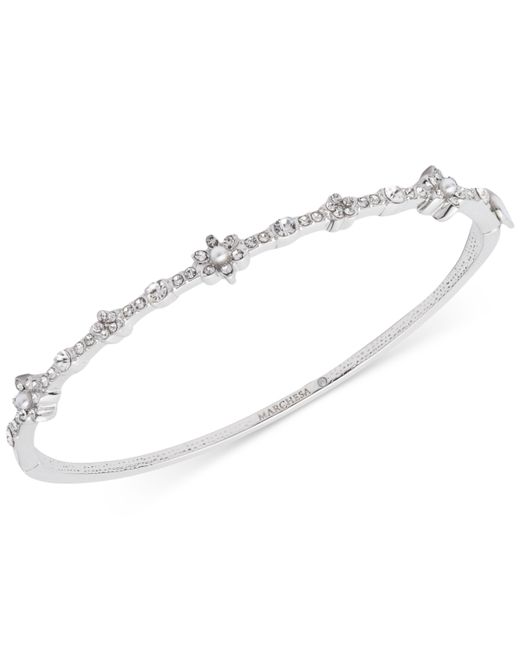 Marchesa Crystal Imitation Pearl Flower Bangle Bracelet